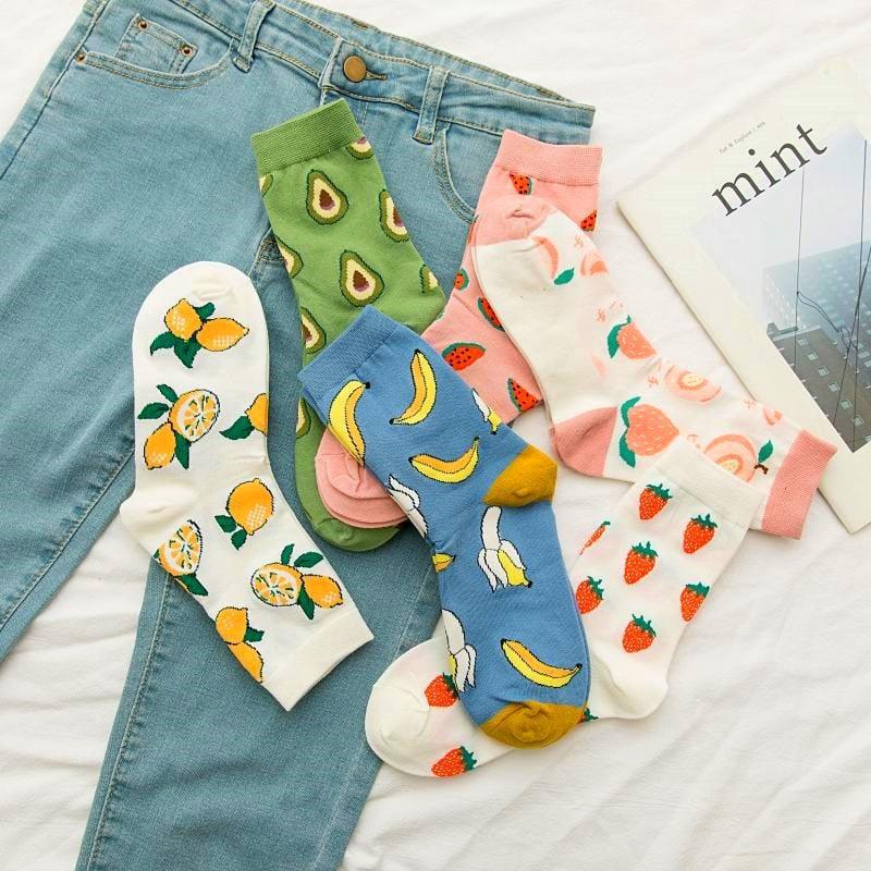 Women Funny Socks Spring Autumn Cartoon Socks Avocado Lemon Watermelon Peach Strawberry Banana Casual Socks Combed Out Of Cotton Soft Socks For Men And Women Stevvex
