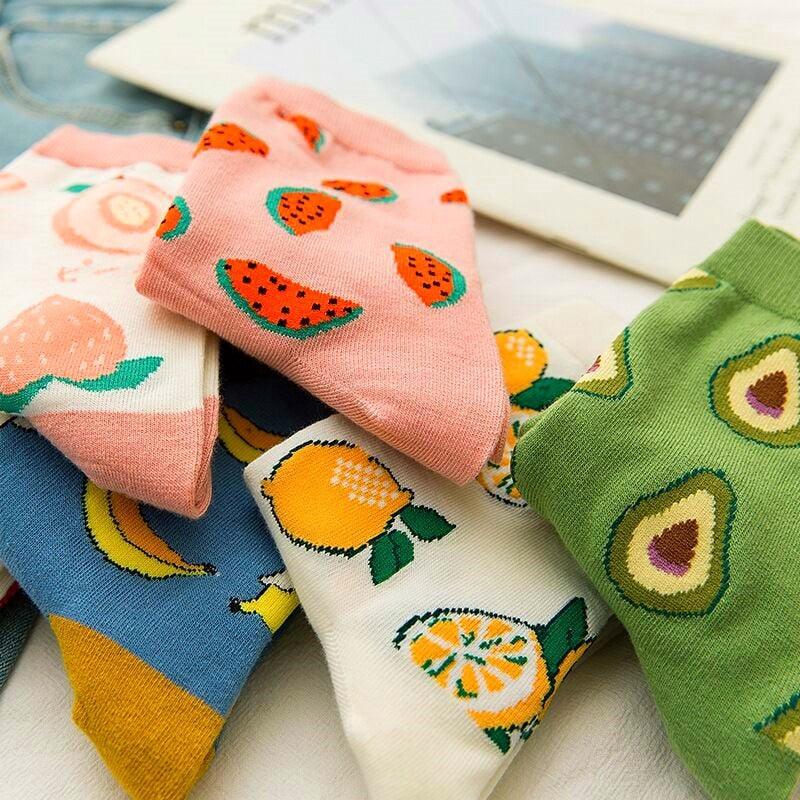 Women Funny Socks Spring Autumn Cartoon Socks Avocado Lemon Watermelon Peach Strawberry Banana Casual Socks Combed Out Of Cotton Soft Socks For Men And Women Stevvex