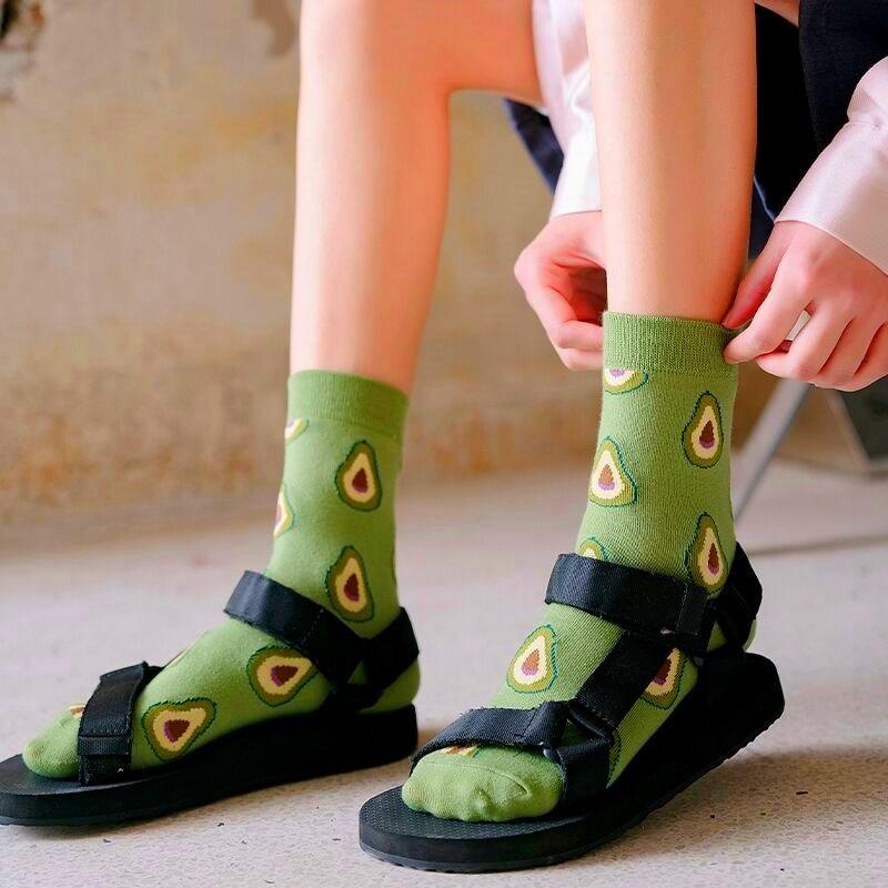 Women Funny Socks Spring Autumn Cartoon Socks Avocado Lemon Watermelon Peach Strawberry Banana Casual Socks Combed Out Of Cotton Soft Socks For Men And Women Stevvex