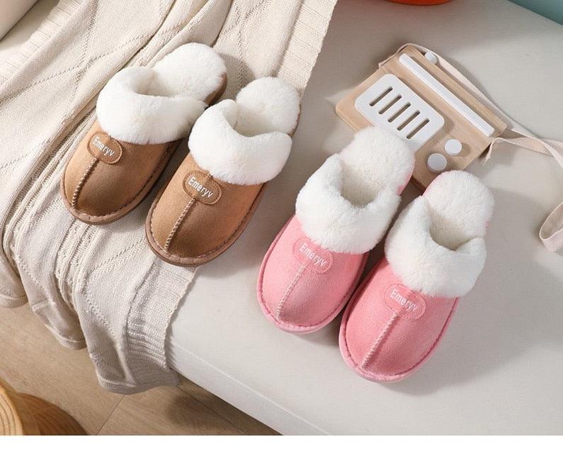 Women Fur Slippers Winter Warm Shoes Suede Plush House Indoor Outdoor Men Couples Cotton Cozy Comfy Faux Fur Slip-On Women House Shoes Memory Foam Suede Fluffy Comfort Plush Anti-Slip Slippers Stevvex