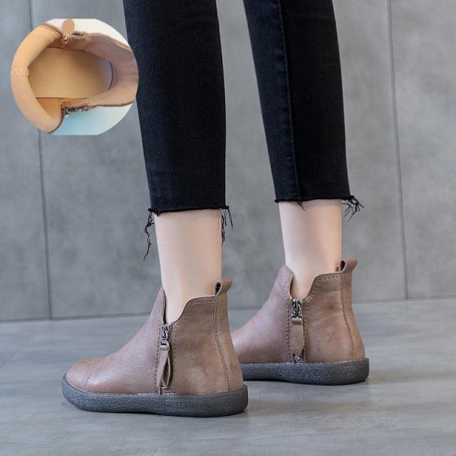 Women Genuine Leather Ankle Boots Warm Fur Waterproof Slip On Super Comfortable Booties Autumn Winter Shoes Keep Warm Anti-Slip Soft Sole Warm Fur Lined Winter Ankle Booties Stevvex