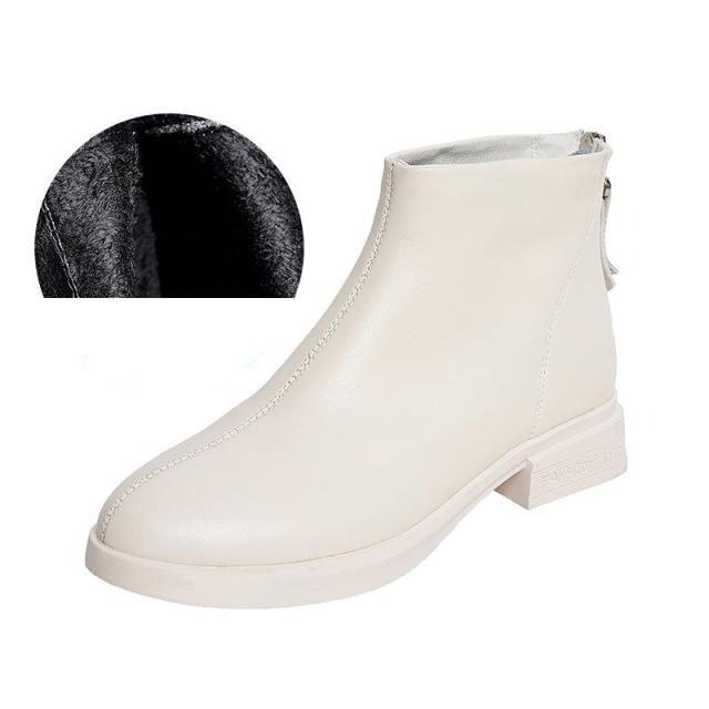 Women Genuine Leather Ankle Boots Warm Fur Waterproof Slip On Super Comfortable Booties Autumn Winter Shoes Keep Warm Anti-Slip Soft Sole Warm Fur Lined Winter Ankle Booties Stevvex