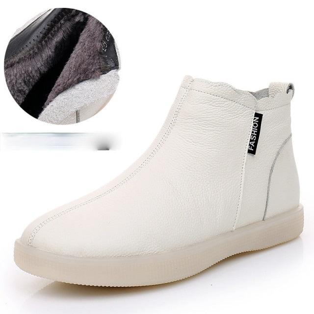 Women Genuine Leather Ankle Boots Warm Fur Waterproof Slip On Super Comfortable Booties Autumn Winter Shoes Keep Warm Anti-Slip Soft Sole Warm Fur Lined Winter Ankle Booties Stevvex