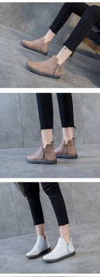 Women Genuine Leather Ankle Boots Warm Fur Waterproof Slip On Super Comfortable Booties Autumn Winter Shoes Keep Warm Anti-Slip Soft Sole Warm Fur Lined Winter Ankle Booties Stevvex