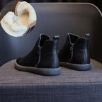 Women Genuine Leather Ankle Boots Warm Fur Waterproof Slip On Super Comfortable Booties Autumn Winter Shoes Keep Warm Anti-Slip Soft Sole Warm Fur Lined Winter Ankle Booties Stevvex