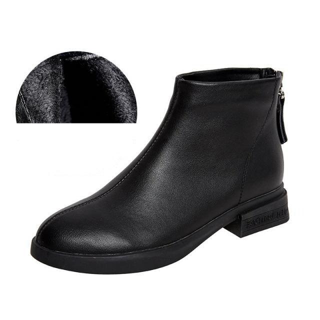 Women Genuine Leather Ankle Boots Warm Fur Waterproof Slip On Super Comfortable Booties Autumn Winter Shoes Keep Warm Anti-Slip Soft Sole Warm Fur Lined Winter Ankle Booties Stevvex