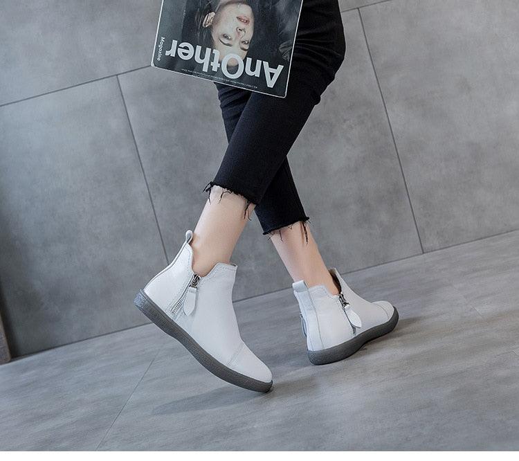 Women Genuine Leather Ankle Boots Warm Fur Waterproof Slip On Super Comfortable Booties Autumn Winter Shoes Keep Warm Anti-Slip Soft Sole Warm Fur Lined Winter Ankle Booties Stevvex