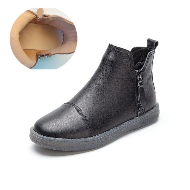 Women Genuine Leather Ankle Boots Warm Fur Waterproof Slip On Super Comfortable Booties Autumn Winter Shoes Keep Warm Anti-Slip Soft Sole Warm Fur Lined Winter Ankle Booties Stevvex
