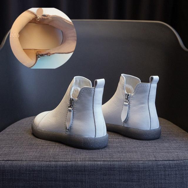 Women Genuine Leather Ankle Boots Warm Fur Waterproof Slip On Super Comfortable Booties Autumn Winter Shoes Keep Warm Anti-Slip Soft Sole Warm Fur Lined Winter Ankle Booties Stevvex