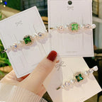 Women Hair Clips Set Jewelry Fashion Green Crystal Hair Accessories Luxury Simulation Pearl Barrette Pin For Girl Gift Ornaments Fashion Hairgrips Accessories For Party