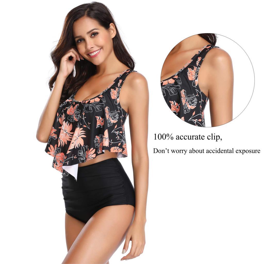 Women High Waist Bikini Plus Size Swimwear Summer Swimsuit Beach Bathing Suit Ruffle Bikini  Floral Printed Ruffle High Waist Bikini Set Women's Tummy Control Bathing Suit Swimsuit Flounce Peplum Stevvex