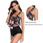 Women High Waist Bikini Plus Size Swimwear Summer Swimsuit Beach Bathing Suit Ruffle Bikini  Floral Printed Ruffle High Waist Bikini Set Women's Tummy Control Bathing Suit Swimsuit Flounce Peplum Stevvex