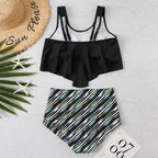 Women High Waist Bikini Plus Size Swimwear Summer Swimsuit Beach Bathing Suit Ruffle Bikini  Floral Printed Ruffle High Waist Bikini Set Women's Tummy Control Bathing Suit Swimsuit Flounce Peplum Stevvex