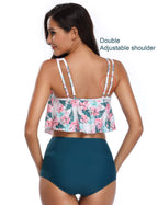 Women High Waist Bikini Plus Size Swimwear Summer Swimsuit Beach Bathing Suit Ruffle Bikini  Floral Printed Ruffle High Waist Bikini Set Women's Tummy Control Bathing Suit Swimsuit Flounce Peplum Stevvex