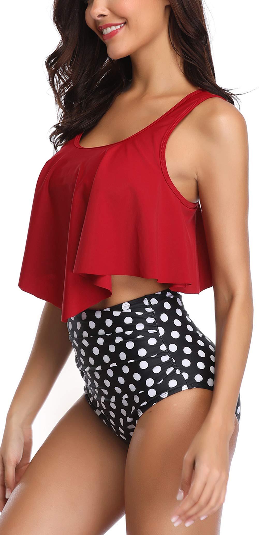 Women High Waist Bikini Plus Size Swimwear Summer Swimsuit Beach Bathing Suit Ruffle Bikini  Floral Printed Ruffle High Waist Bikini Set Women's Tummy Control Bathing Suit Swimsuit Flounce Peplum Stevvex