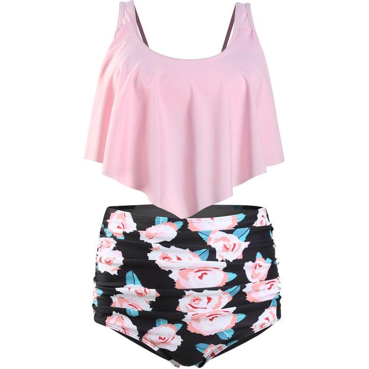 Women High Waist Bikini Plus Size Swimwear Summer Swimsuit Beach Bathing Suit Ruffle Bikini  Floral Printed Ruffle High Waist Bikini Set Women's Tummy Control Bathing Suit Swimsuit Flounce Peplum Stevvex