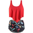 Women High Waist Bikini Plus Size Swimwear Summer Swimsuit Beach Bathing Suit Ruffle Bikini  Floral Printed Ruffle High Waist Bikini Set Women's Tummy Control Bathing Suit Swimsuit Flounce Peplum Stevvex