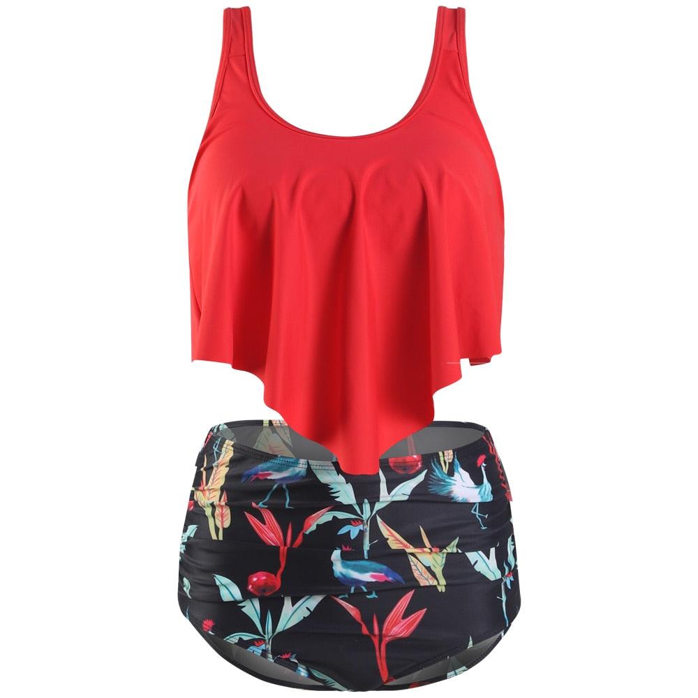 Women High Waist Bikini Plus Size Swimwear Summer Swimsuit Beach Bathing Suit Ruffle Bikini  Floral Printed Ruffle High Waist Bikini Set Women's Tummy Control Bathing Suit Swimsuit Flounce Peplum Stevvex