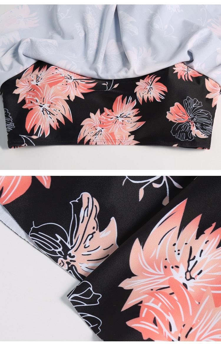 Women High Waist Bikini Plus Size Swimwear Summer Swimsuit Beach Bathing Suit Ruffle Bikini  Floral Printed Ruffle High Waist Bikini Set Women's Tummy Control Bathing Suit Swimsuit Flounce Peplum Stevvex