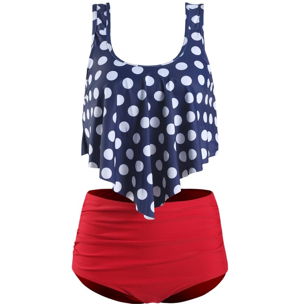 Women High Waist Bikini Plus Size Swimwear Summer Swimsuit Beach Bathing Suit Ruffle Bikini  Floral Printed Ruffle High Waist Bikini Set Women's Tummy Control Bathing Suit Swimsuit Flounce Peplum Stevvex