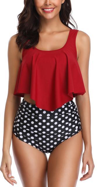 Women High Waist Bikini Plus Size Swimwear Summer Swimsuit Beach Bathing Suit Ruffle Bikini  Floral Printed Ruffle High Waist Bikini Set Women's Tummy Control Bathing Suit Swimsuit Flounce Peplum Stevvex