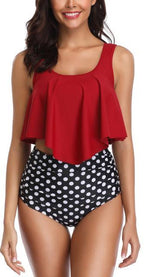 Women High Waist Bikini Plus Size Swimwear Summer Swimsuit Beach Bathing Suit Ruffle Bikini  Floral Printed Ruffle High Waist Bikini Set Women's Tummy Control Bathing Suit Swimsuit Flounce Peplum Stevvex