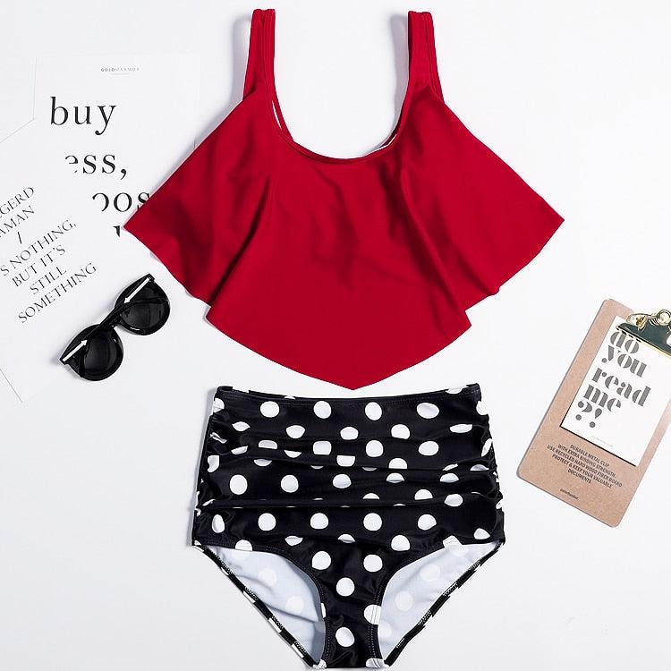 Women High Waist Bikini Plus Size Swimwear Summer Swimsuit Beach Bathing Suit Ruffle Bikini  Floral Printed Ruffle High Waist Bikini Set Women's Tummy Control Bathing Suit Swimsuit Flounce Peplum Stevvex