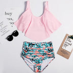 Women High Waist Bikini Plus Size Swimwear Summer Swimsuit Beach Bathing Suit Ruffle Bikini  Floral Printed Ruffle High Waist Bikini Set Women's Tummy Control Bathing Suit Swimsuit Flounce Peplum Stevvex