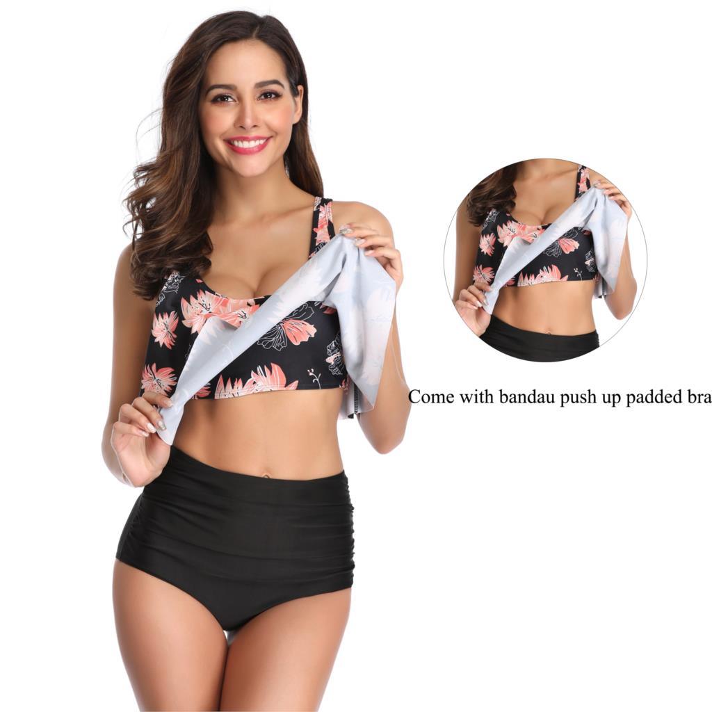 Women High Waist Bikini Plus Size Swimwear Summer Swimsuit Beach Bathing Suit Ruffle Bikini  Floral Printed Ruffle High Waist Bikini Set Women's Tummy Control Bathing Suit Swimsuit Flounce Peplum Stevvex