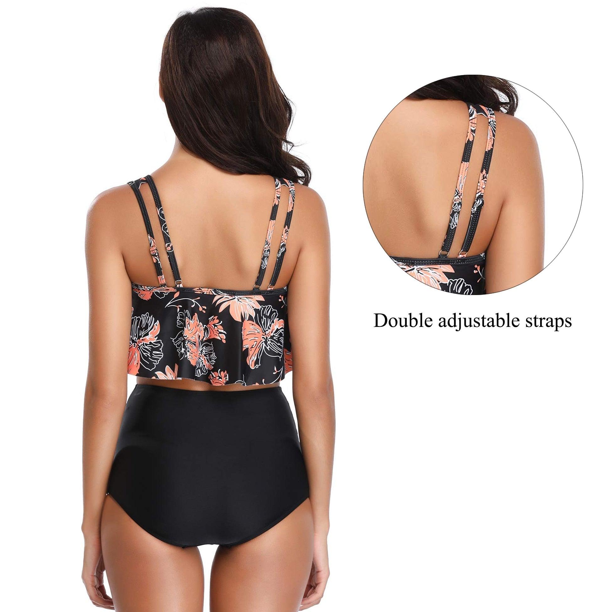 Women High Waist Bikini Plus Size Swimwear Summer Swimsuit Beach Bathing Suit Ruffle Bikini  Floral Printed Ruffle High Waist Bikini Set Women's Tummy Control Bathing Suit Swimsuit Flounce Peplum Stevvex