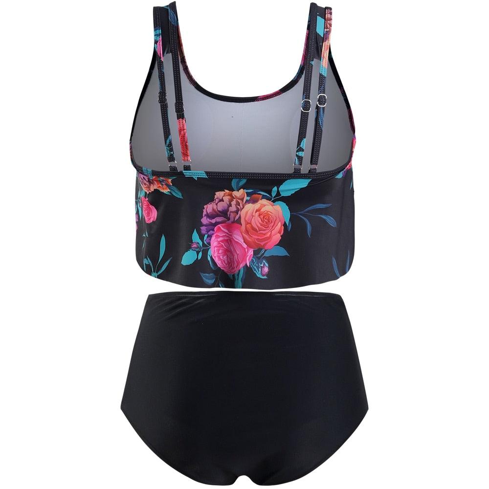 Women High Waist Bikini Plus Size Swimwear Summer Swimsuit Beach Bathing Suit Ruffle Bikini  Floral Printed Ruffle High Waist Bikini Set Women's Tummy Control Bathing Suit Swimsuit Flounce Peplum Stevvex