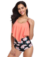 Women High Waist Bikini Plus Size Swimwear Summer Swimsuit Beach Bathing Suit Ruffle Bikini  Floral Printed Ruffle High Waist Bikini Set Women's Tummy Control Bathing Suit Swimsuit Flounce Peplum Stevvex