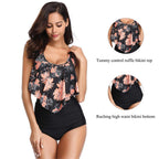 Women High Waist Bikini Plus Size Swimwear Summer Swimsuit Beach Bathing Suit Ruffle Bikini  Floral Printed Ruffle High Waist Bikini Set Women's Tummy Control Bathing Suit Swimsuit Flounce Peplum Stevvex