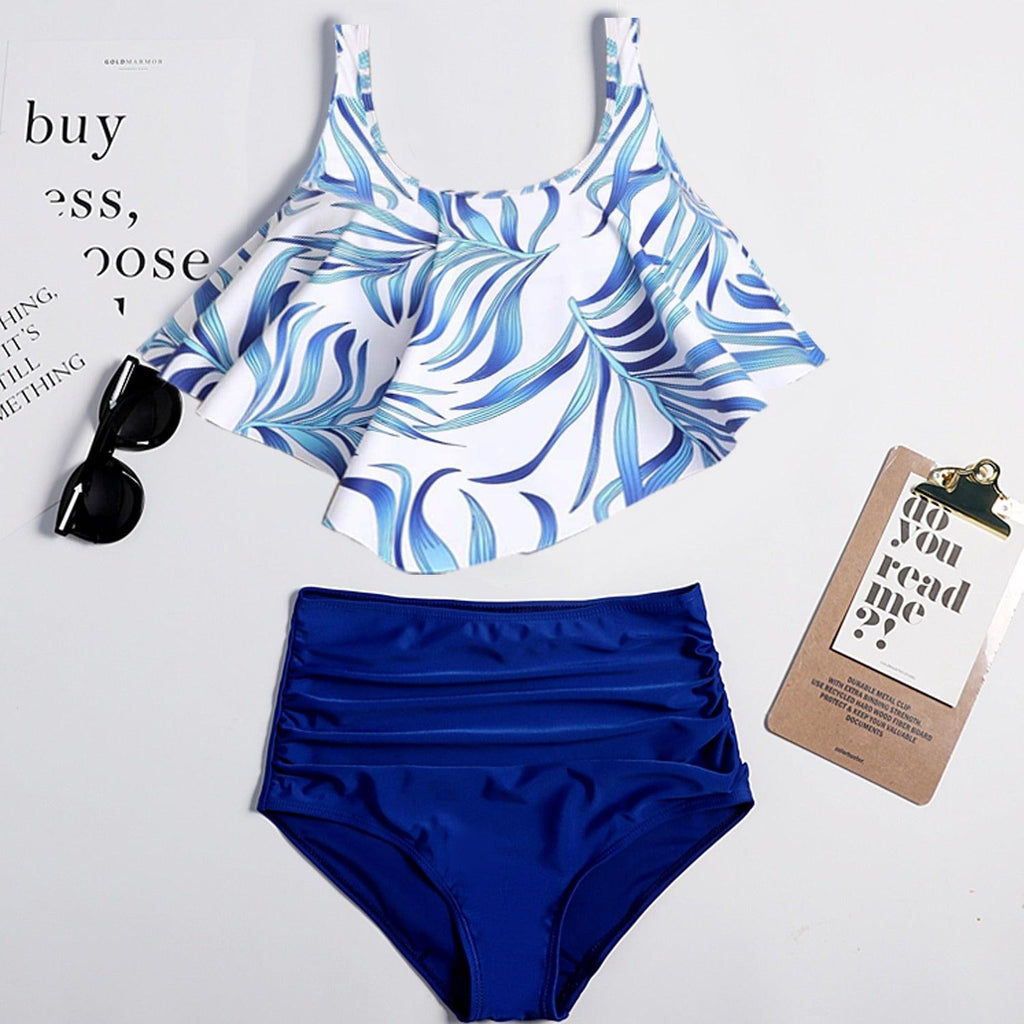 Women High Waist Bikini Plus Size Swimwear Summer Swimsuit Beach Bathing Suit Ruffle Bikini  Floral Printed Ruffle High Waist Bikini Set Women's Tummy Control Bathing Suit Swimsuit Flounce Peplum Stevvex