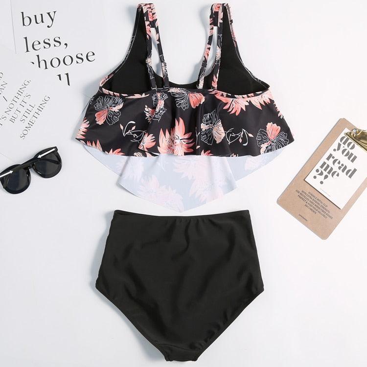 Women High Waist Bikini Plus Size Swimwear Summer Swimsuit Beach Bathing Suit Ruffle Bikini  Floral Printed Ruffle High Waist Bikini Set Women's Tummy Control Bathing Suit Swimsuit Flounce Peplum Stevvex