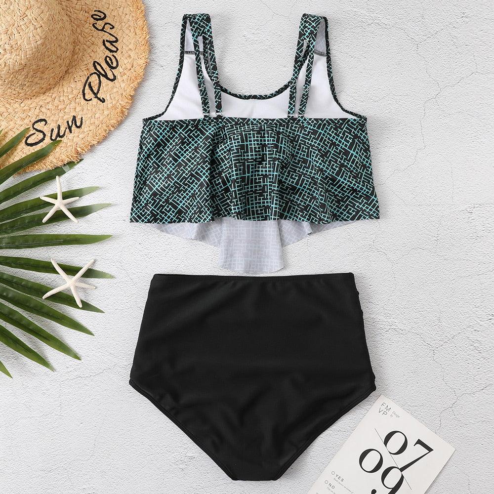 Women High Waist Bikini Plus Size Swimwear Summer Swimsuit Beach Bathing Suit Ruffle Bikini  Floral Printed Ruffle High Waist Bikini Set Women's Tummy Control Bathing Suit Swimsuit Flounce Peplum Stevvex