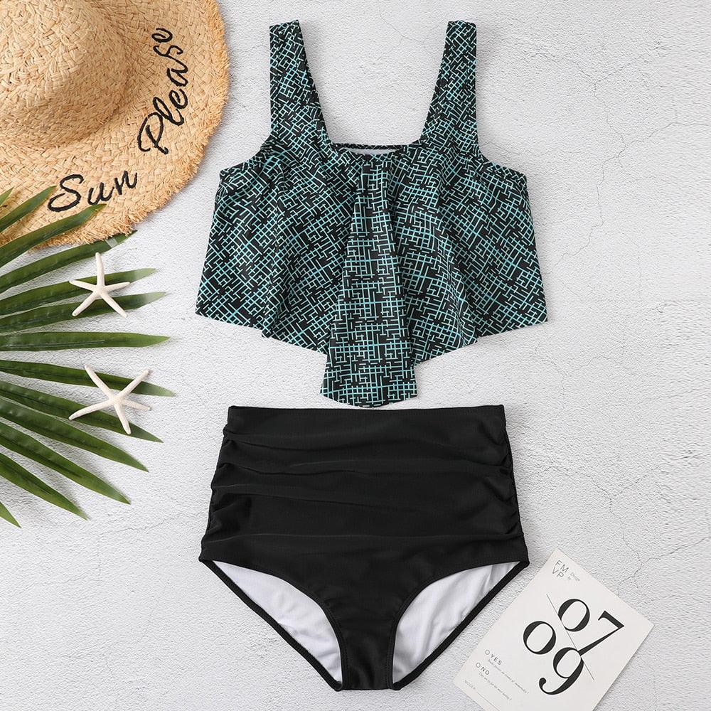 Women High Waist Bikini Plus Size Swimwear Summer Swimsuit Beach Bathing Suit Ruffle Bikini  Floral Printed Ruffle High Waist Bikini Set Women's Tummy Control Bathing Suit Swimsuit Flounce Peplum Stevvex