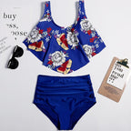 Women High Waist Bikini Plus Size Swimwear Summer Swimsuit Beach Bathing Suit Ruffle Bikini  Floral Printed Ruffle High Waist Bikini Set Women's Tummy Control Bathing Suit Swimsuit Flounce Peplum Stevvex