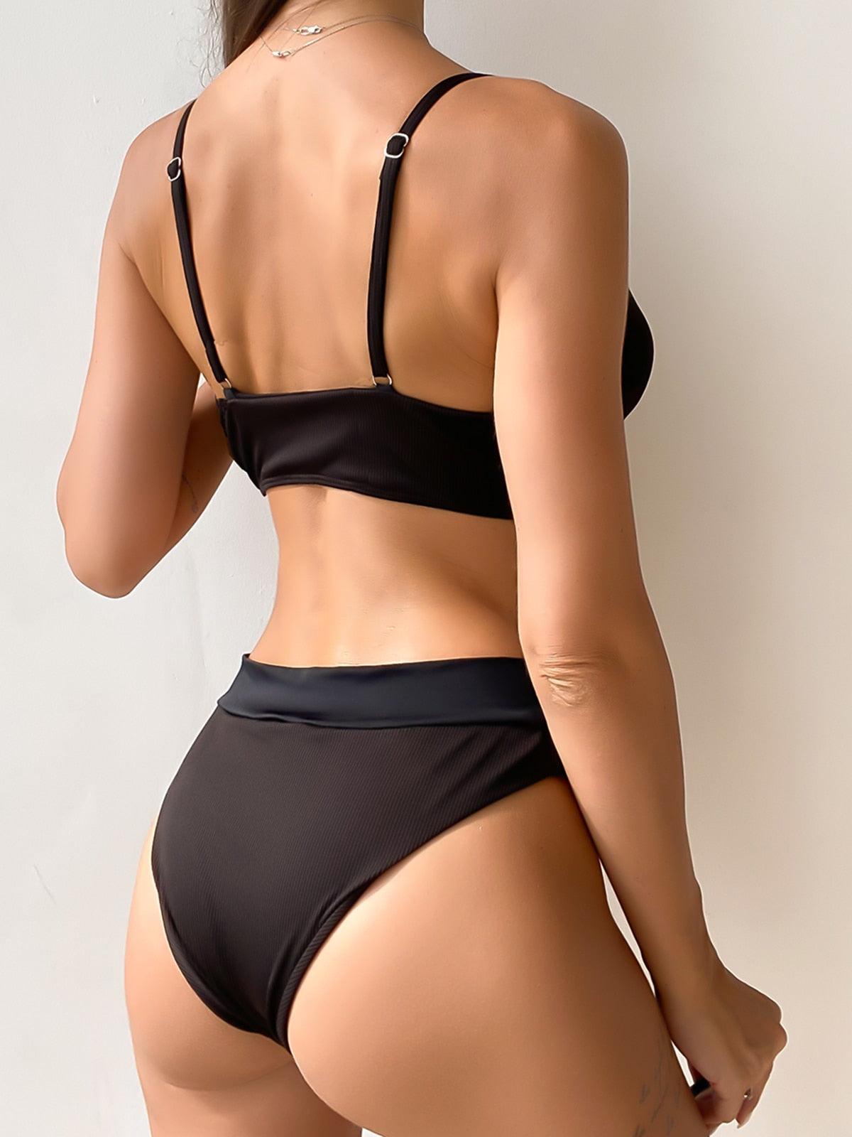 Women High Waist Bikini Swimsuit Swimwear Female Women Metal Ring Cross Bandage Bikini Set Swimsuit Two Piece Cutout Tie Back Bathing Suit Thong Bikini Set Bathing Suit Bather Stevvex