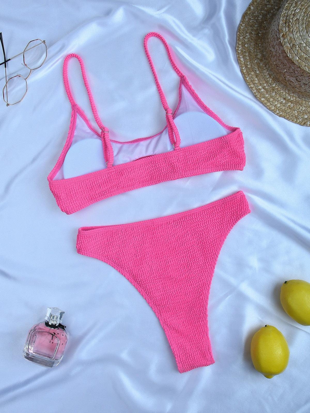 Women High Waist Bikini Swimsuit Swimwear Female Women Metal Ring Cross Bandage Bikini Set Swimsuit Two Piece Cutout Tie Back Bathing Suit Thong Bikini Set Bathing Suit Bather Stevvex