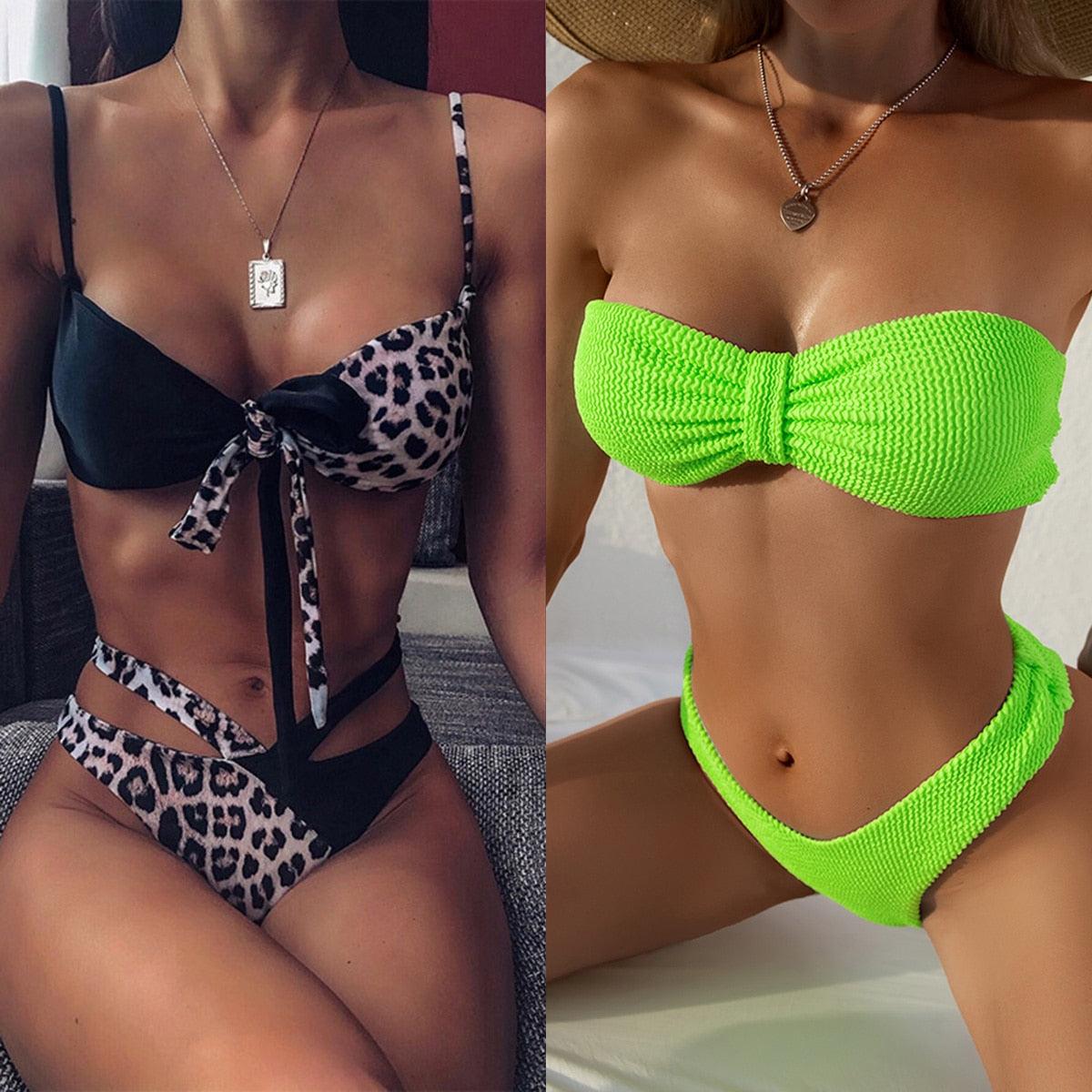 Women High Waist Bikini Swimsuit Swimwear Female Women Metal Ring Cross Bandage Bikini Set Swimsuit Two Piece Cutout Tie Back Bathing Suit Thong Bikini Set Bathing Suit Bather Stevvex