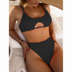 Women High Waist Bikini Swimsuit Swimwear Female Women Metal Ring Cross Bandage Bikini Set Swimsuit Two Piece Cutout Tie Back Bathing Suit Thong Bikini Set Bathing Suit Bather Stevvex