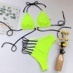 Women High Waist Bikini Swimsuit Swimwear Female Women Metal Ring Cross Bandage Bikini Set Swimsuit Two Piece Cutout Tie Back Bathing Suit Thong Bikini Set Bathing Suit Bather Stevvex