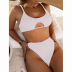 Women High Waist Bikini Swimsuit Swimwear Female Women Metal Ring Cross Bandage Bikini Set Swimsuit Two Piece Cutout Tie Back Bathing Suit Thong Bikini Set Bathing Suit Bather Stevvex