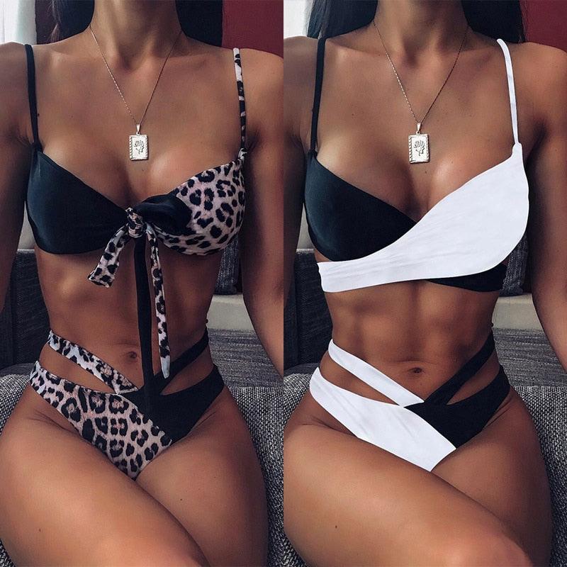Women High Waist Bikini Swimsuit Swimwear Female Women Metal Ring Cross Bandage Bikini Set Swimsuit Two Piece Cutout Tie Back Bathing Suit Thong Bikini Set Bathing Suit Bather Stevvex