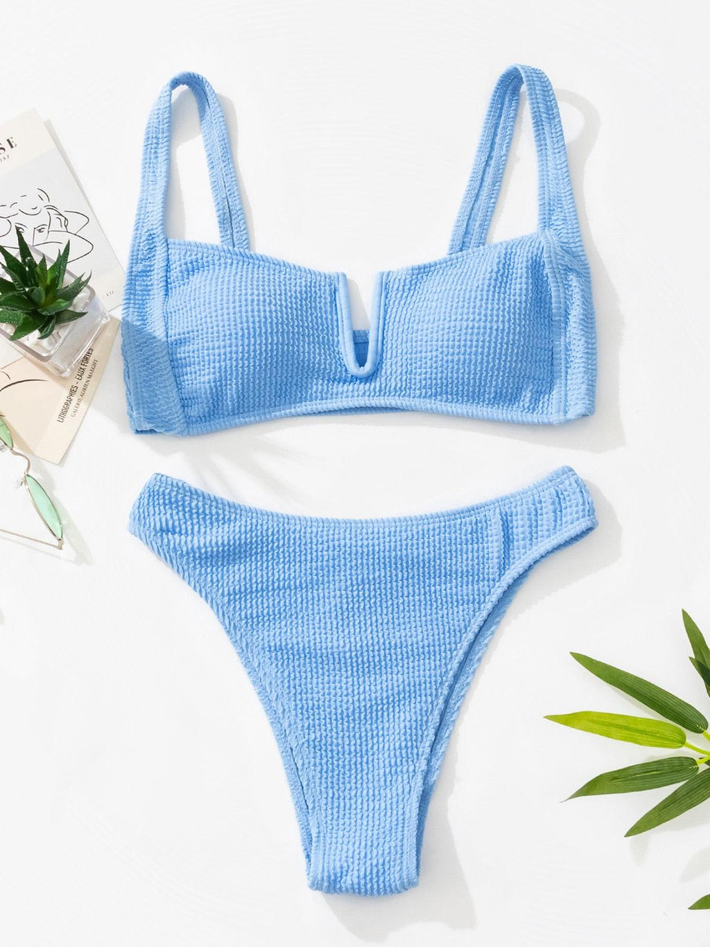 Women High Waist Bikini Swimsuit Swimwear Female Women Metal Ring Cross Bandage Bikini Set Swimsuit Two Piece Cutout Tie Back Bathing Suit Thong Bikini Set Bathing Suit Bather Stevvex