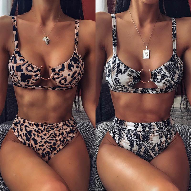 Women High Waist Bikini Swimsuit Swimwear Female Women Metal Ring Cross Bandage Bikini Set Swimsuit Two Piece Cutout Tie Back Bathing Suit Thong Bikini Set Bathing Suit Bather Stevvex
