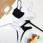Women High Waist Bikini Swimsuit Swimwear Female Women Metal Ring Cross Bandage Bikini Set Swimsuit Two Piece Cutout Tie Back Bathing Suit Thong Bikini Set Bathing Suit Bather Stevvex