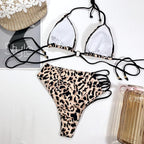 Women High Waist Bikini Swimsuit Swimwear Female Women Metal Ring Cross Bandage Bikini Set Swimsuit Two Piece Cutout Tie Back Bathing Suit Thong Bikini Set Bathing Suit Bather Stevvex