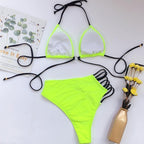 Women High Waist Bikini Swimsuit Swimwear Female Women Metal Ring Cross Bandage Bikini Set Swimsuit Two Piece Cutout Tie Back Bathing Suit Thong Bikini Set Bathing Suit Bather Stevvex